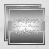 Elegante Gray Silver Rose Geburtstagsparty Einladung (Vorne/Hinten)