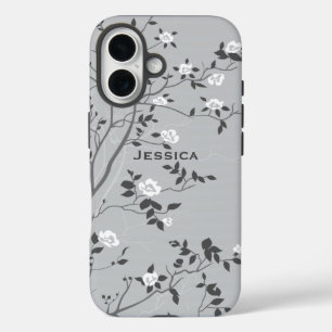 Elegante Gray Tree Blossom Personalisiert iPhone 16 Hülle