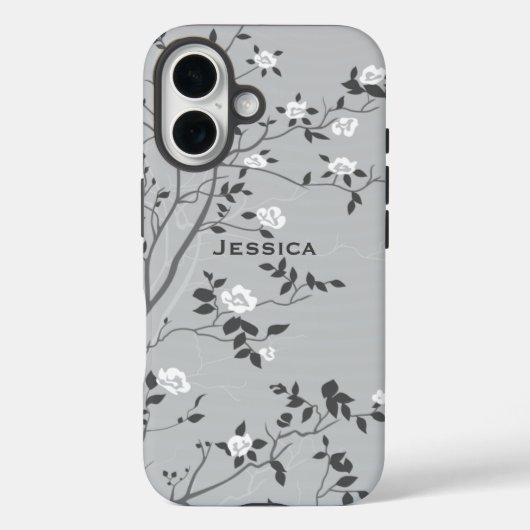 Elegante Gray Tree Blossom Personalisiert Case-Mate iPhone Hülle (Rückseite)