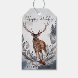 Elegante Gray Watercolor Winter Christmas Deer Geschenkanhänger