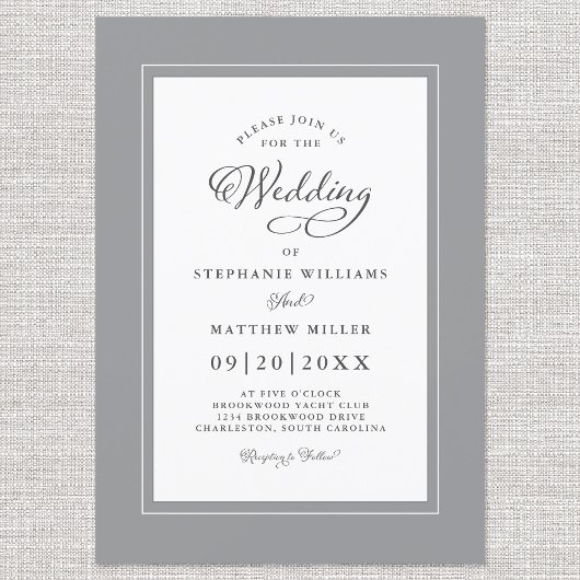 Elegante Gray & White Wedding Moderne Kalligraphie Einladung