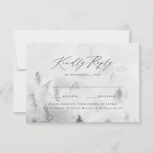 Elegante Gray Winter Forest Wedding Meal Choice RSVP Karte (Vorderseite)
