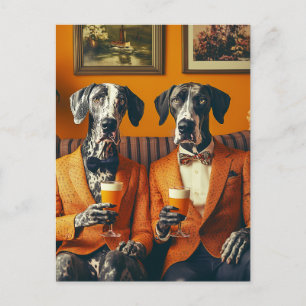 Elegante Great Dane Dogs Orange Anzugs Postkarte