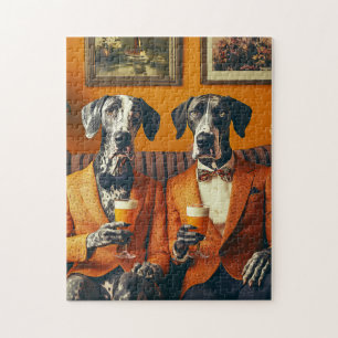 Elegante Great Dane Dogs Orange Anzugs Puzzle