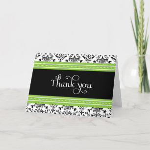 Elegante Green & Black Damask Dankeschön Card Dankeskarte
