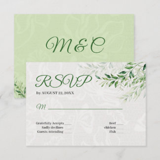 Elegante Green Botanical Wedding RSVP Card Karte