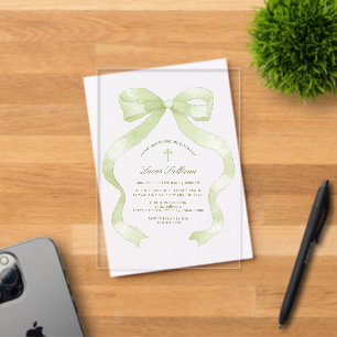 Elegante Green Bow-Taufe Acryleinladungen