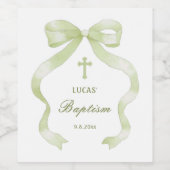Elegante Green Bow-Taufe Weinetikett (Einzelnes Label)