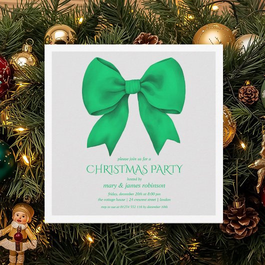Elegante Green Bow Weihnachtsfeier Einladung