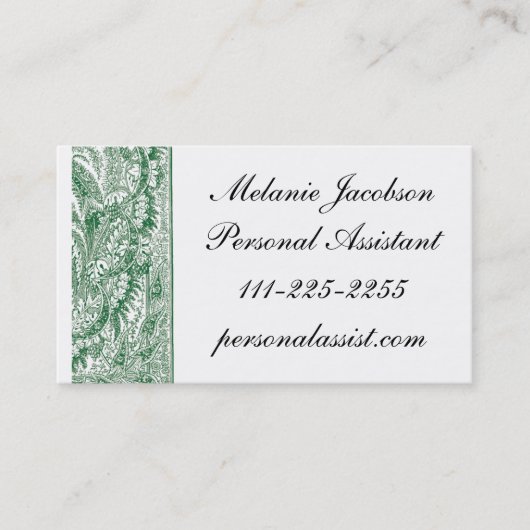 Elegante Green Brocade-Grenzkarte Visitenkarte (Vorderseite)