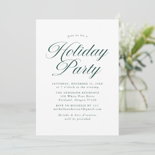 Elegante Green Calligraphy Script Holiday Party Einladung (Stehend Vorderseite)