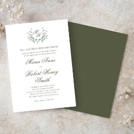 Elegante Green Calligraphy Script Monogram Wedding Einladung