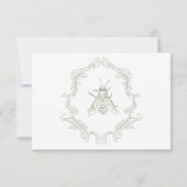Elegante Green Chinoiserie Bird & Wappen Wedding Q RSVP Karte (Rückseite)