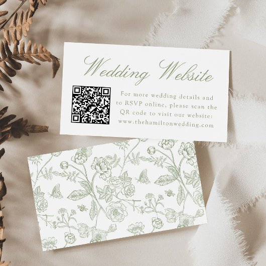 Elegante Green Chinoiserie Wedding Website QR Code Begleitkarte