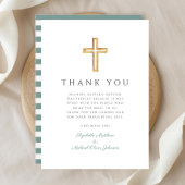 Elegante Green Cross Boy Taufe Dankeskarte