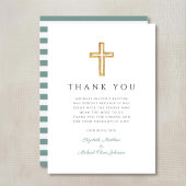 Elegante Green Cross Boy Taufe Dankeskarte