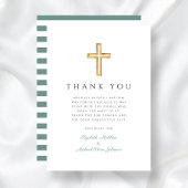 Elegante Green Cross Boy Taufe Dankeskarte