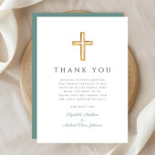 Elegante Green Cross Boy Taufe Dankeskarte