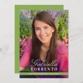 Elegante Green Custom Foto Graduation Party Einladung (Vorne/Hinten)