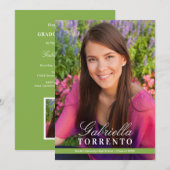 Elegante Green Custom Foto Graduation Party Einladung (Vorne/Hinten)