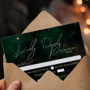Elegante Green Dark Magic Gold Wedding RSVP Karte