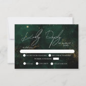 Elegante Green Dark Magic Gold Wedding RSVP Karte (Vorderseite)