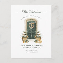 Elegante Green Door Winter Neue Zuhause Ankündigun Feiertagspostkarte