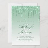 Elegante Green Dripping Glitzer Script Wedding Einladung (Vorderseite)