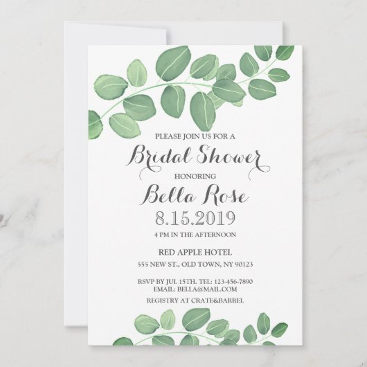 Elegante Green Eucalyptus Leafs Brautparty Cards Einladung (Vorderseite)