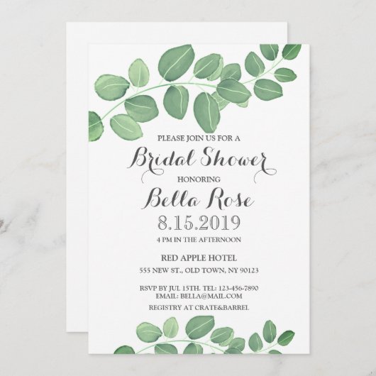 Elegante Green Eucalyptus Leafs Brautparty Cards Einladung (Vorne/Hinten)
