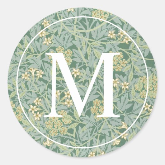 Elegante Green Floral Monogram Umschlag Aufkleber (Vorderseite)
