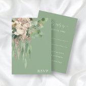 Elegante Green Floral Peonies Wedding RSVP Card