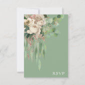 Elegante Green Floral Peonies Wedding RSVP Card (Rückseite)