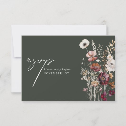 Elegante Green Floral QR Code Arch Wedding RSVP Karte (Vorderseite)