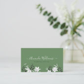 Elegante Green Floral QR Code Business Card Visitenkarte (Stehend Vorderseite)