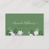 Elegante Green Floral QR Code Business Card Visitenkarte (Vorderseite)