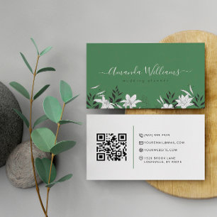 Elegante Green Floral QR Code Business Card Visitenkarte