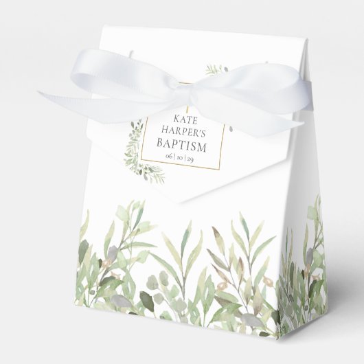 Elegante Green Foliage Baptism Fvor Box Geschenkschachtel (Vorderseite)