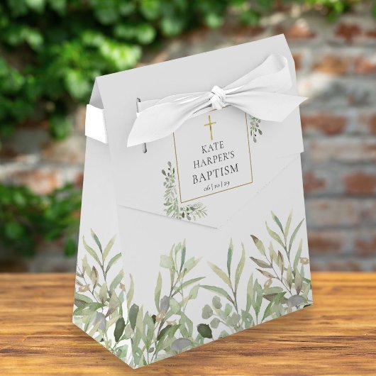 Elegante Green Foliage Baptism Fvor Box Geschenkschachtel