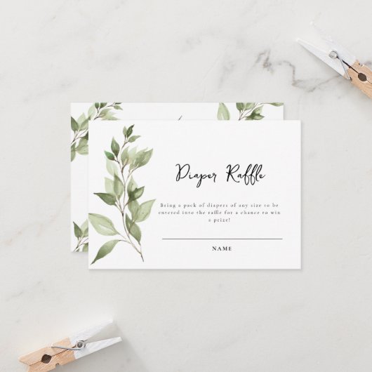 Elegante Green Foliage Diaper Raffle Card (Vorderseite/Rückseite Beispiel)