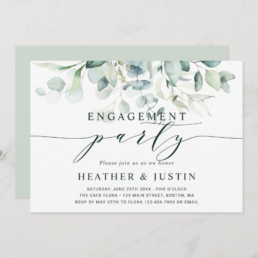 Elegante Green Foliage Engagement Party Einladung (Vorne/Hinten)