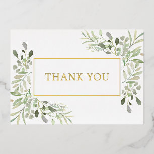 Elegante Green Foliage Gold Foil Danke Karte