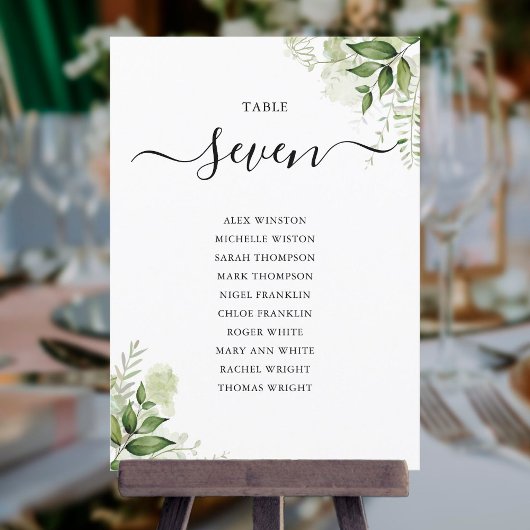 Elegante Green Foliage Sitzplan Tischnummer