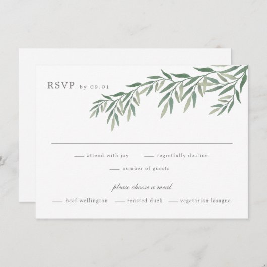 Elegante Green Foliage Wedding RSVP Card (Vorne/Hinten)