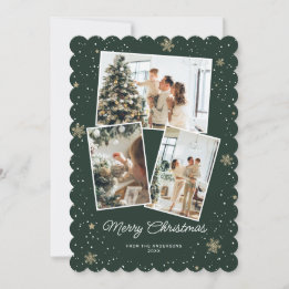 Elegante Green Foto Collage Frohe Weihnachtskarte Feiertagskarte