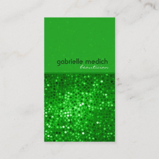 Elegante Green Glitzer Beautician Business Card Visitenkarte (Vorderseite)