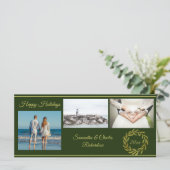 Elegante Green Gold 3 Foto Urlaubskarte (Stehend Vorderseite)