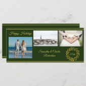 Elegante Green Gold 3 Foto Urlaubskarte (Vorne/Hinten)