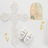 Elegante Green & Gold Cross Taufe Einladung