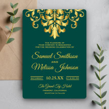 Elegante Green Gold Damask Einladung
